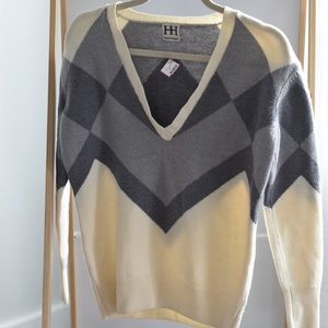 Haute hippie ivory and grey cropped sweater